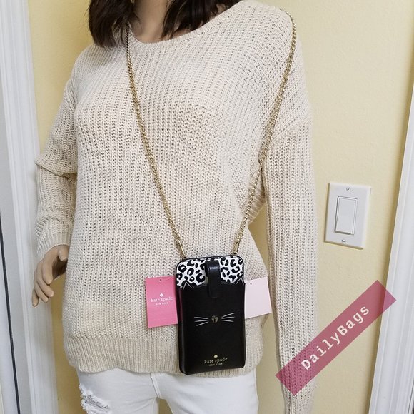 NWT KATE SPADE 100% AUTHENTIC NORTH PHONE CROSSBODY CAT MEOW BLACK WHITE - Picture 3 of 12